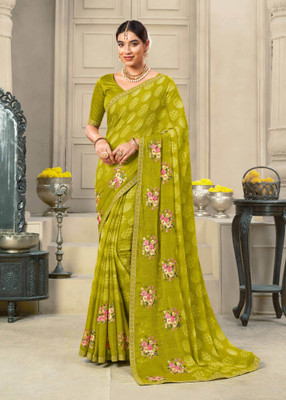 Laxmipati sarees Embroidered Bollywood Chiffon Saree(Green)