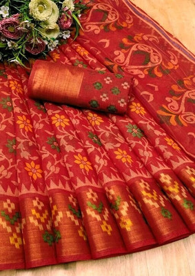 NAYANA CREATION Printed Bollywood Linen Saree(Multicolor)