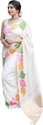 MISS WEARS Printed Bollywood Silk Blend Saree(White)