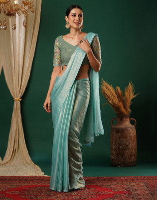 Satrani Dyed, Embellished Bollywood Georgette Saree(Light Blue)
