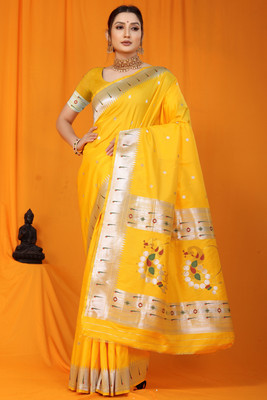 sarjan creation Self Design Paithani Jacquard Saree(Yellow)