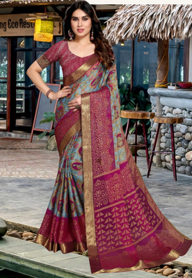 Emv Everymoment Vouge Printed, Embellished Bollywood Chiffon Saree(Light Blue, Pink)