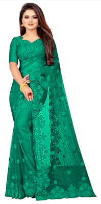 GALANI ENTERPRISE Embroidered Bollywood Net Saree(Green)