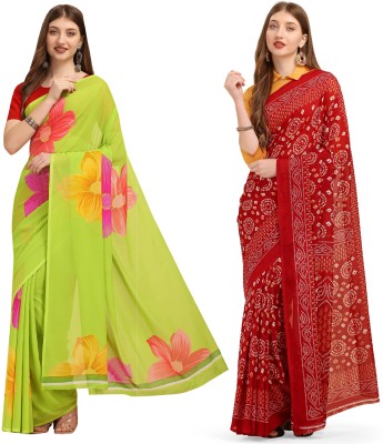 Dori Printed Daily Wear Georgette Saree(Pack of 2, Red, Green)