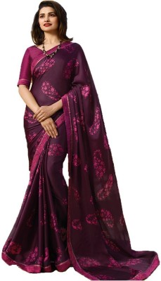 RAJESHWAR FASHION Printed Bollywood Pure Silk, Art Silk Saree(Purple)