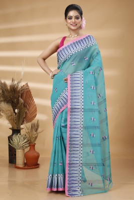 DipDiya Printed Tant Pure Cotton Saree(Light Blue)