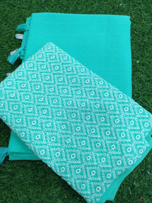 Prkz fashion Dyed Bollywood Chiffon Saree(Light Blue)
