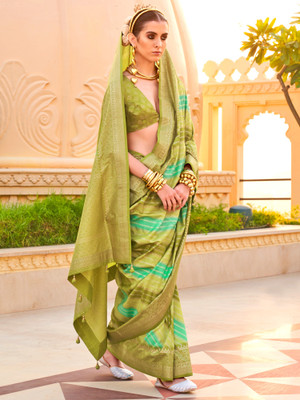 Tasrika Printed Banarasi Silk Blend Saree(Light Green)