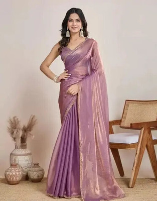 SnehaWomensWear Embellished Bollywood Tissue, Silk Blend Saree(Purple)
