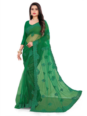 RMV Fashion Embroidered Bollywood Net Saree(Green)