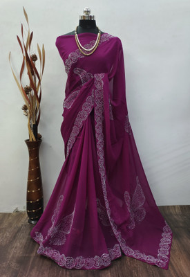 DHINITA Embellished Bollywood Georgette Saree(Purple)