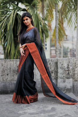 SAYAN CREATION Embroidered, Self Design Handloom Handloom Cotton Silk Saree(Black)