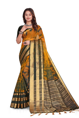 Aarunika LGF Striped Bollywood Organza Saree(Green)