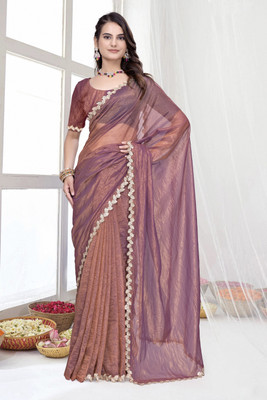 RELLAXAWAVES Woven Bollywood Supernet Saree(Purple)
