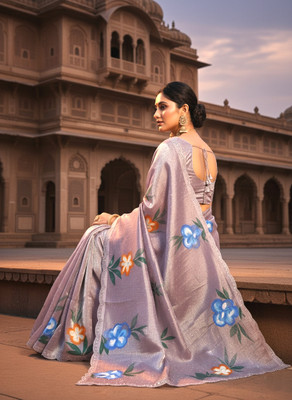 Sareez House Blocked Printed Bollywood Jimmy choo Saree(Purple)