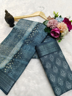 HouseOfCommon Woven Bollywood Pure Cotton, Cotton Linen Saree(Grey)