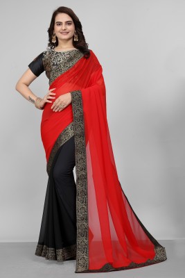 Om Sai Creation Embellished, Self Design Bollywood Georgette Saree(Red, Black)