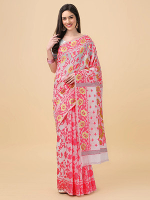 ANISSA SAREE Woven Jamdani Cotton Blend Saree(White)
