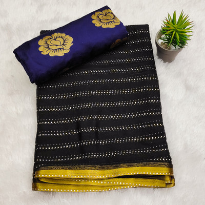 DIVYASHAKTI FASHION Striped Bhagalpuri Chiffon Saree(Black)