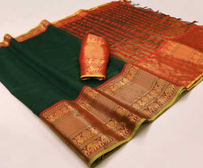 SHREE NATH CREATION Printed Bollywood Cotton Silk, Jacquard Saree(Dark Green)