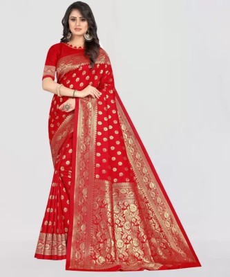 kevamifashion Self Design Kanjivaram Silk Blend Saree(Red)