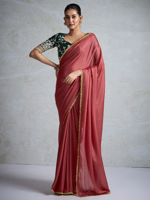ANOUK Embellished Bollywood Silk Blend Saree(Brown)