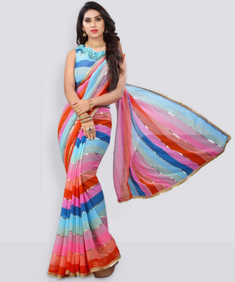 GAVUBAA Floral Print Bollywood Georgette Saree(Multicolor)