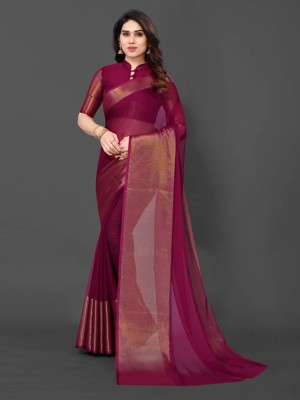 V And V Shop Digital Print, Dyed, Embellished, Solid/Plain, Woven, Applique Bollywood Chiffon Saree(Purple)