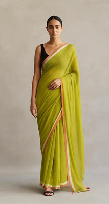 Goswami Fashion Solid/Plain Pre Draped Saree Pure Cotton Saree(Light Green)