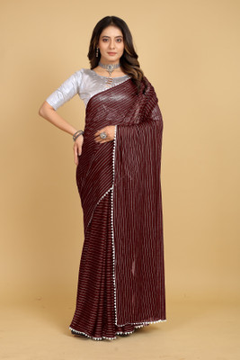 DIVYASHAKTI FASHION Striped Bollywood Silk Blend Saree(Brown)