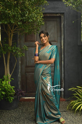 Miss Beelee Printed Banarasi Silk Blend Saree(Light Blue)