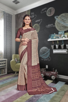 Feminista Printed, Solid/Plain Daily Wear Crepe Saree(Beige)