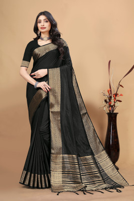 Aarunika SST Solid/Plain Bollywood Pure Silk Saree(Black)
