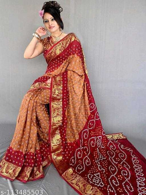 shreeji creation Dyed Bandhani Art Silk Saree(Grey)