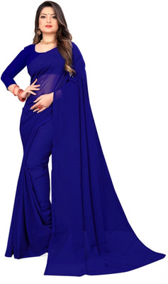 sadi Solid/Plain Bollywood Georgette Saree(Dark Blue)