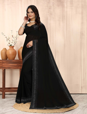 YP CREATION Self Design Banarasi Georgette Saree(Black)