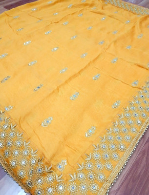 Bhojal Creation Embroidered Bollywood Chiffon Saree(Cream)