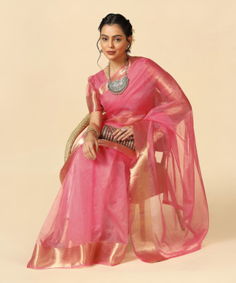 Satrani Dyed, Embellished, Solid/Plain Bollywood Organza, Jacquard Saree(Pink)
