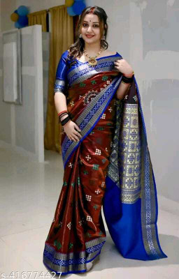 EEFA FASHION Embroidered Banarasi Satin Saree(Multicolor, Maroon, Blue)