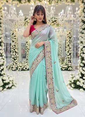 Sariya Embroidered, Embellished Bollywood Organza, Silk Blend Saree(Light Green)