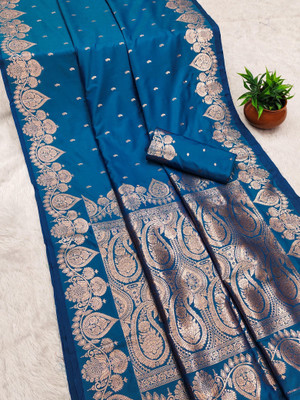 SHREEKHODIYARST Woven Banarasi Jacquard, Pure Silk Saree(Blue)