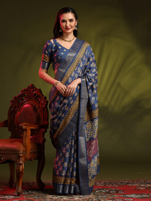 ANOUK Printed Chinnalapattu Silk Blend Saree(Blue)