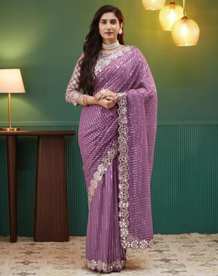 Tasrika Embroidered, Embellished Bollywood Chiffon, Georgette Saree(Purple)