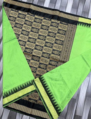AYEZAL Temple Border, Solid/Plain Sambalpuri Handloom Silk Blend Saree(Light Green)