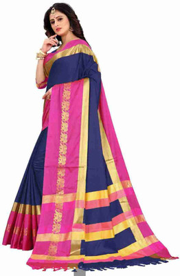 NEW SARES Solid/Plain Bandhani Cotton Blend Saree(Blue, Pink, Red)