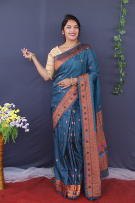 amirat Self Design Paithani Jacquard Saree(Dark Blue)