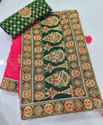 Anjani Textile Embroidered, Embellished Bollywood Silk Blend Saree(Pink)