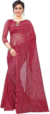 Online Bazaaar Floral Print Bollywood Net Saree(Maroon)