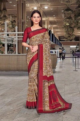 Feminista Printed, Solid/Plain Daily Wear Crepe Saree(Green)