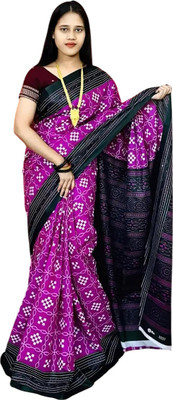 ARTFULTHREADS Printed, Graphic Print Sambalpuri Pure Cotton Saree(Dark Blue)